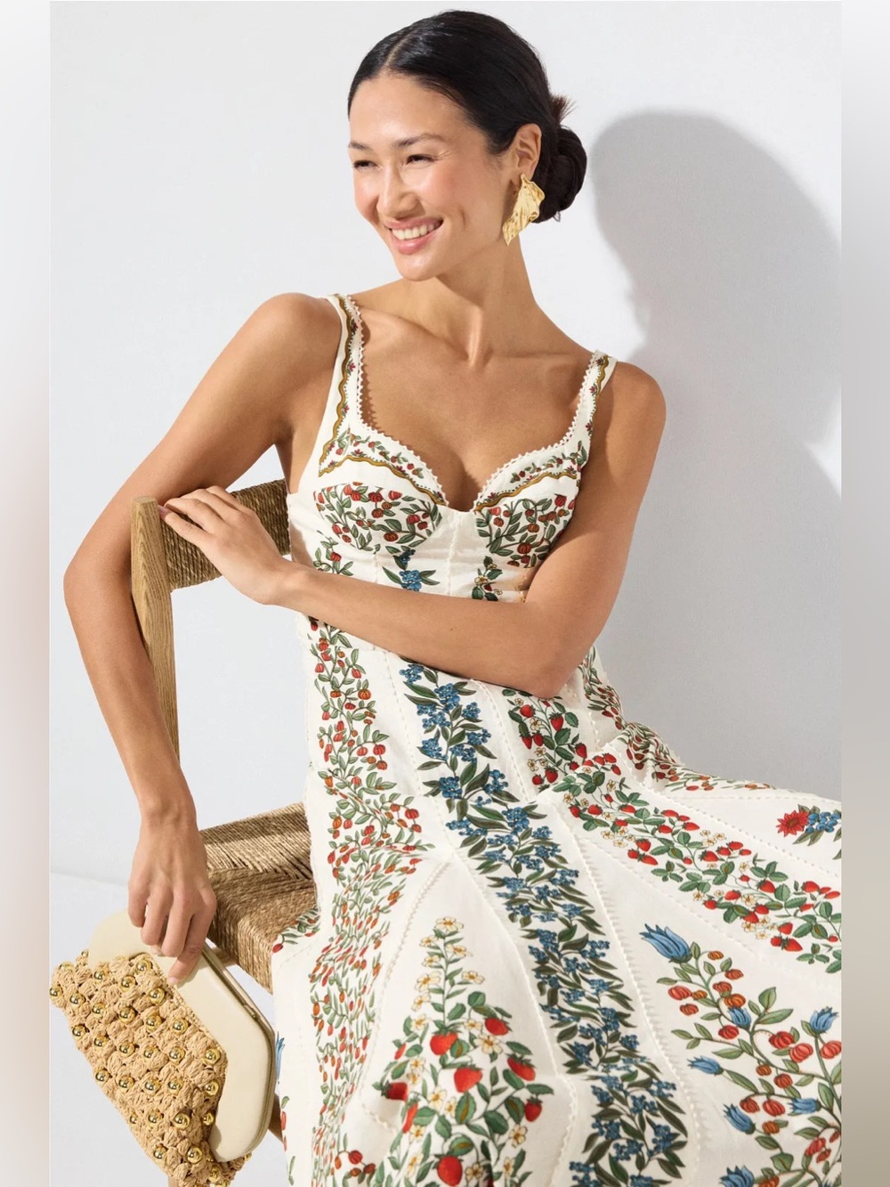 FARM Rio Women’s Fruit Beauty Linen Berry Garden Floral Print Maxi Dress Small - Picture 3 of 9